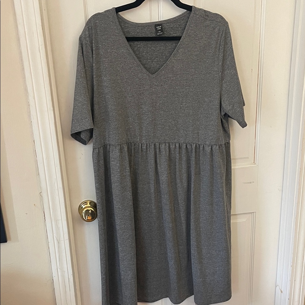 SHEIN Charcoal V-Neck Midi Dress